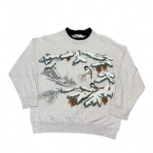VTG 90s nutcracker winter landscape bird big print crewneck grey M women’s USA